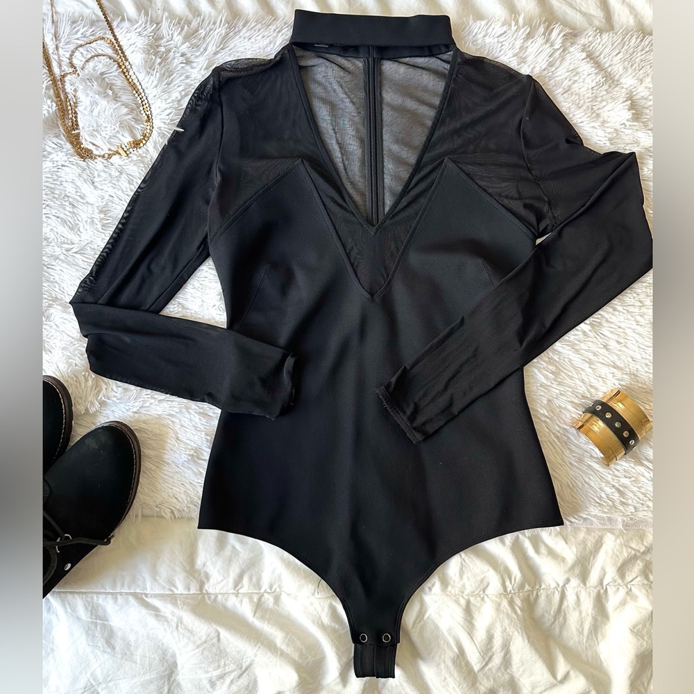 Black Sheer l/s Combo Sz L Bodysuit w/Choker Collar by SALTT
